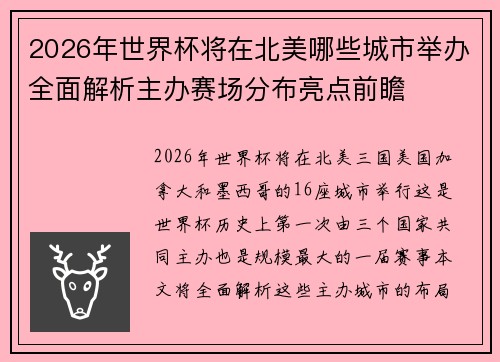 2026年世界杯将在北美哪些城市举办全面解析主办赛场分布亮点前瞻